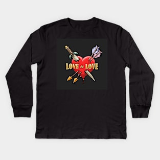 Heart Pierced by Dagger and Arrows and Wording Love is love Kids Long Sleeve T-Shirt